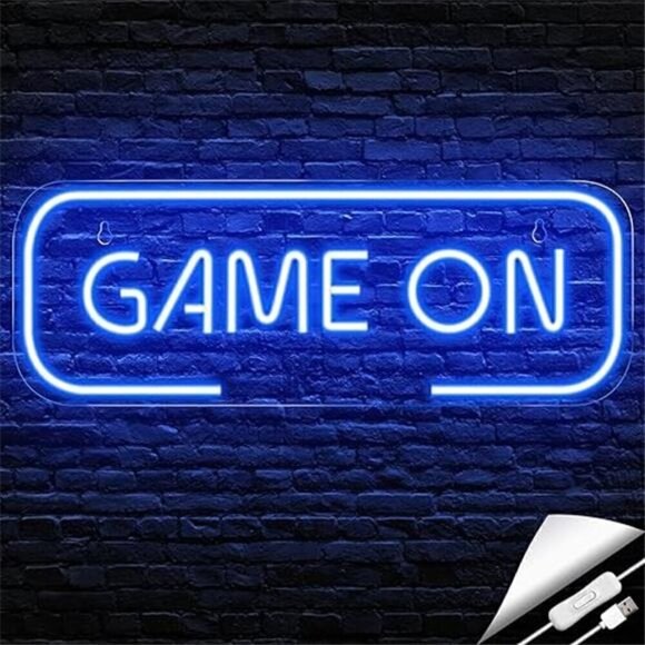 Gaming Neon Sign Game On Blue Room Decor LED Teen Boy Room Gamer Wall Console - Picture 8 of 8